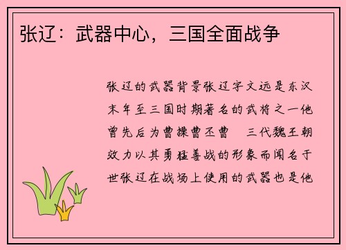 张辽：武器中心，三国全面战争
